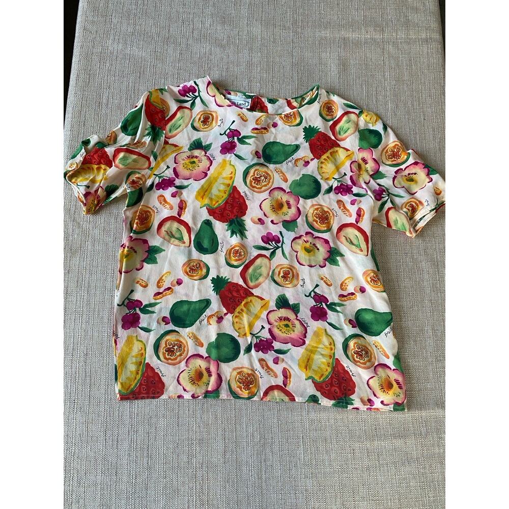 Silk Land Vintage Silk Top Multicolor Fruit Print Size M